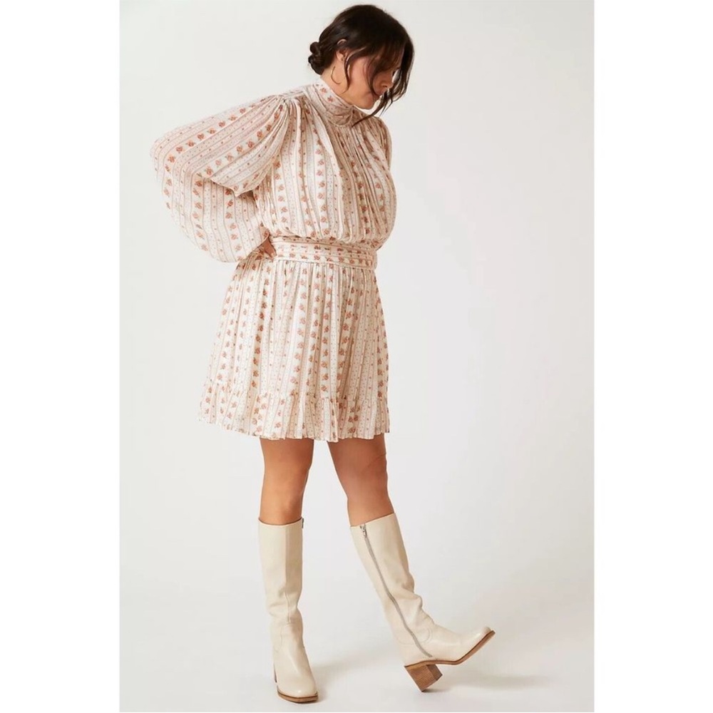 Anthropologie Lef Me Be Mock Neck Sheer Mini Dress S Cottage Floral Rose